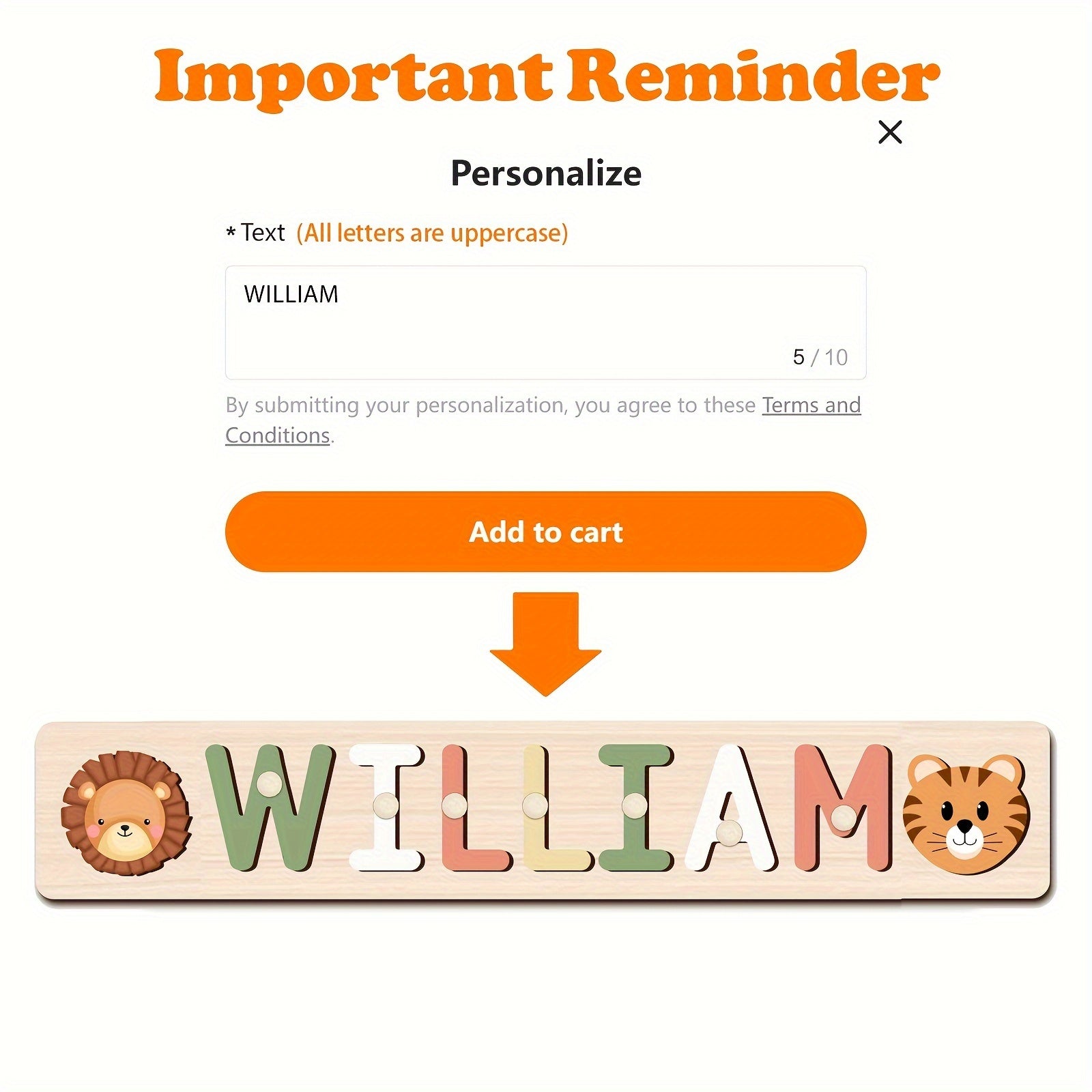 Personalized Animal Name Puzzle - Custom Wooden Educational Toy