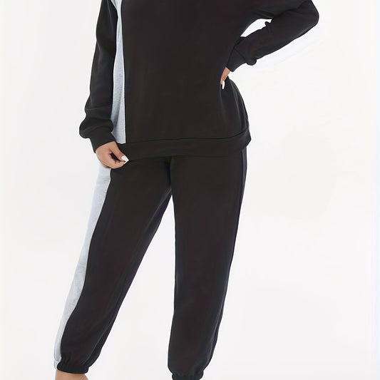  Colorblock Round Neck Top & Jogger Pants Set