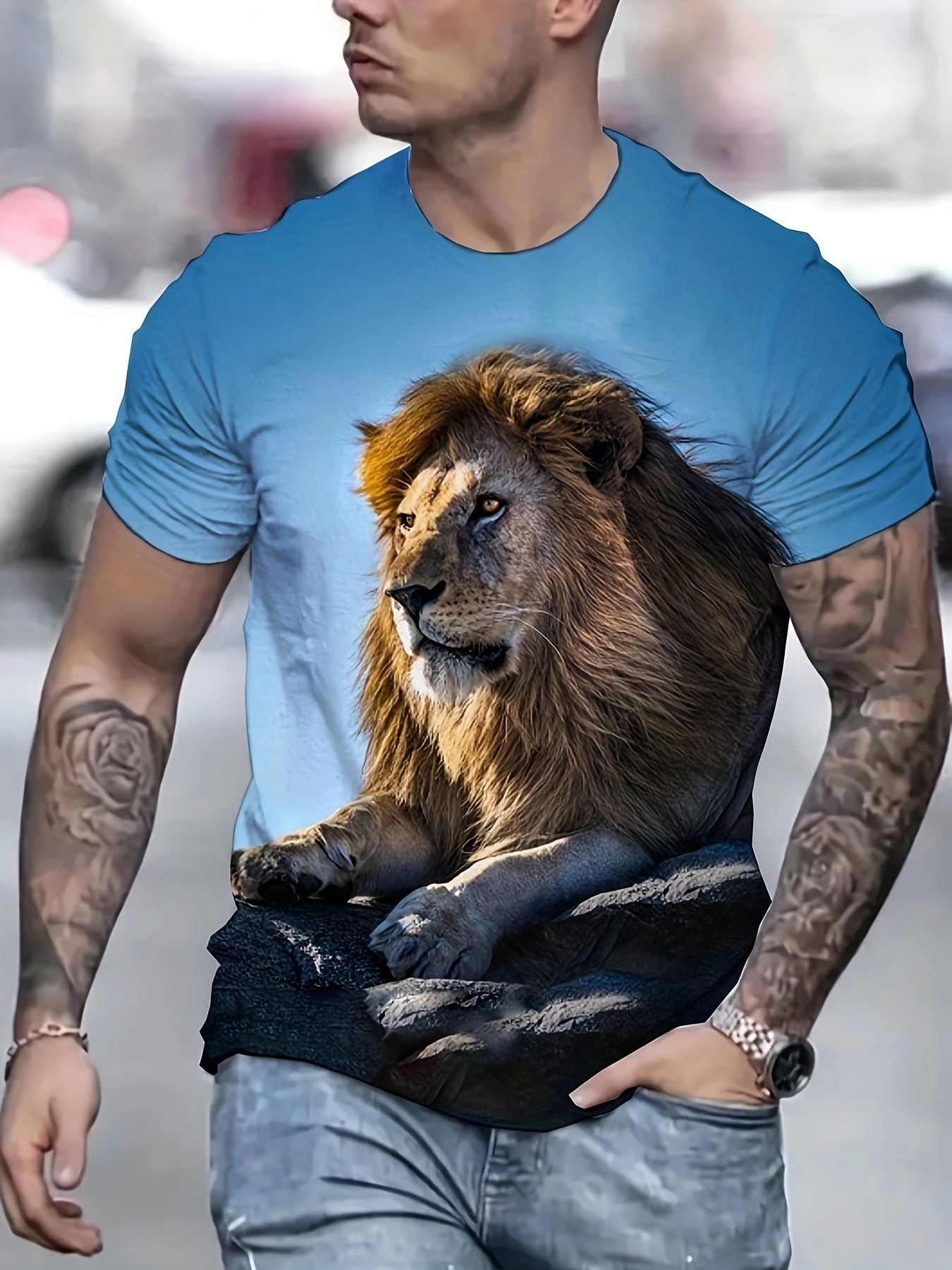 LION 3d Print Men's Short Sleeve T-shirt Graphic Tee - Summer Clothing