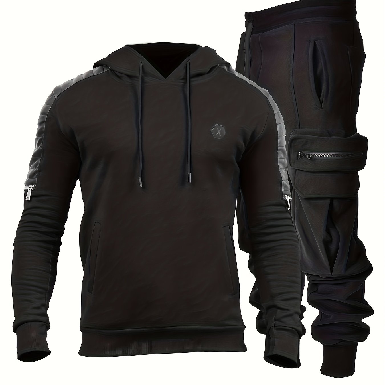 Men's Mid Stretch Hoodie & Cargo Pants Set for Outdoor Activities