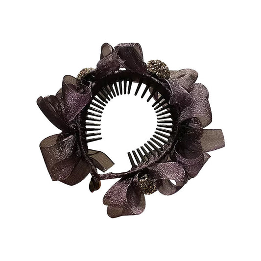 Ruffled Bow Decor Hair Claw Clip Large Duck Billed Clip Rhinestone Glitter Women