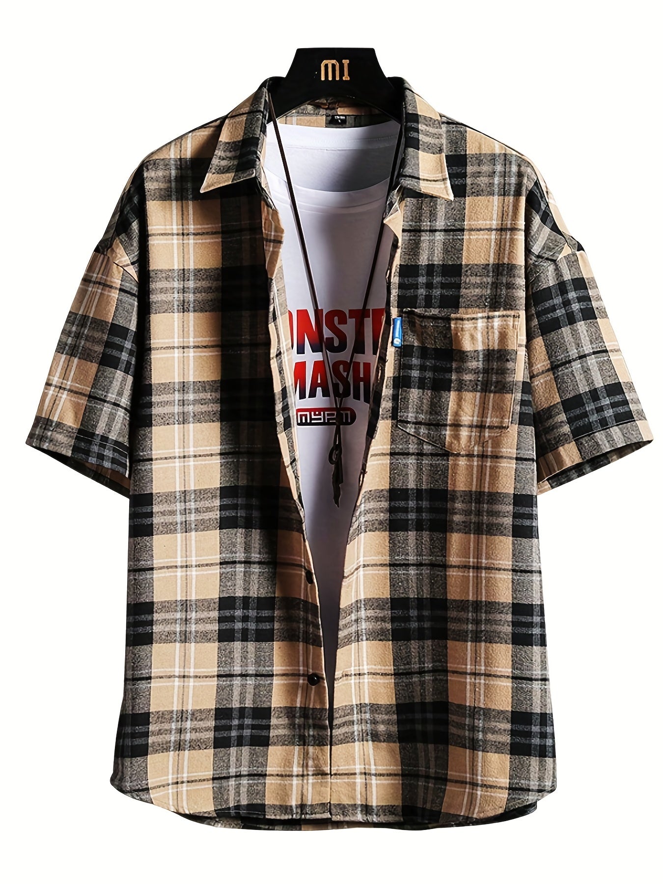 Plaid Print Men's Casual Short Sleeve Shirt With Pocket for Summer