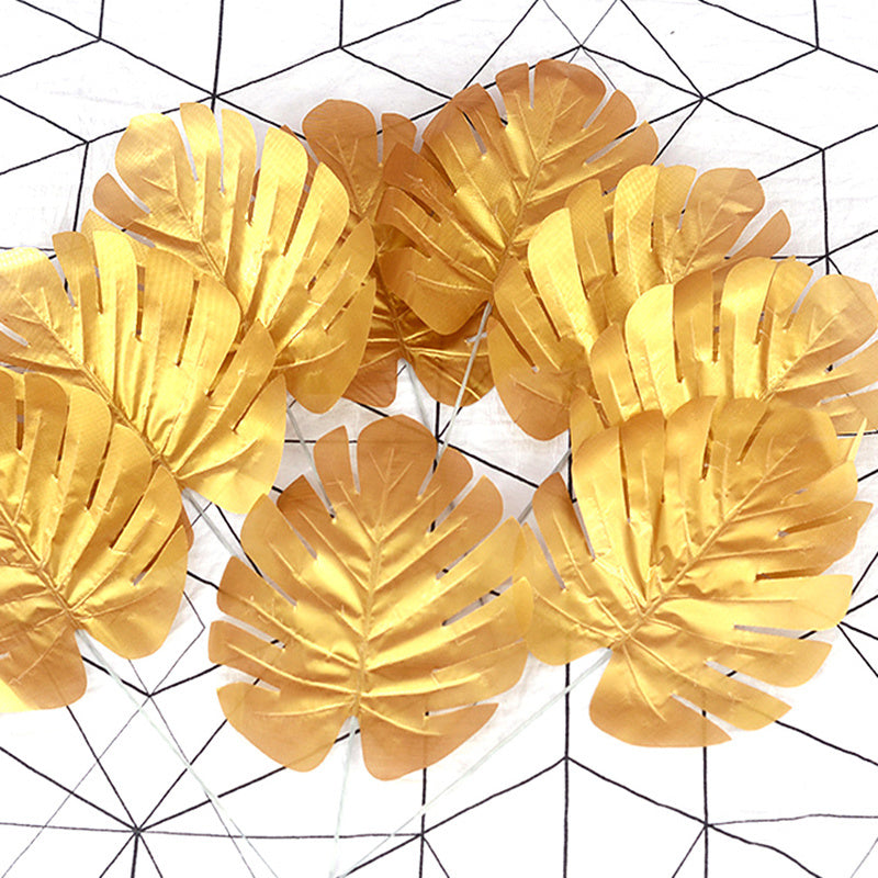 5pcs Artificial Leaf Simulation Golden Greenery Leaves for DIY Bouquets
