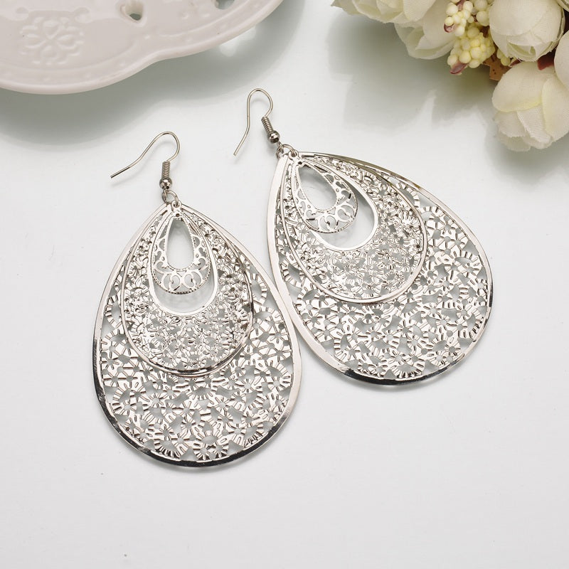 Vintage Hollow Out Teardrop Dangle Drop Earrings For Women