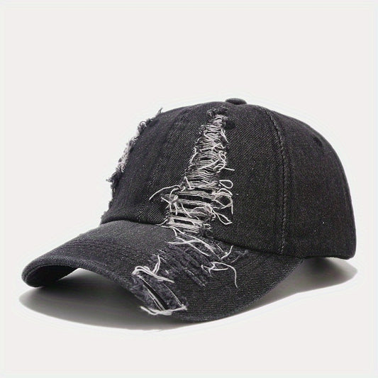 Washed Ripped Denim Peaked Cap Outdoor Sun Protection Baseball Cap