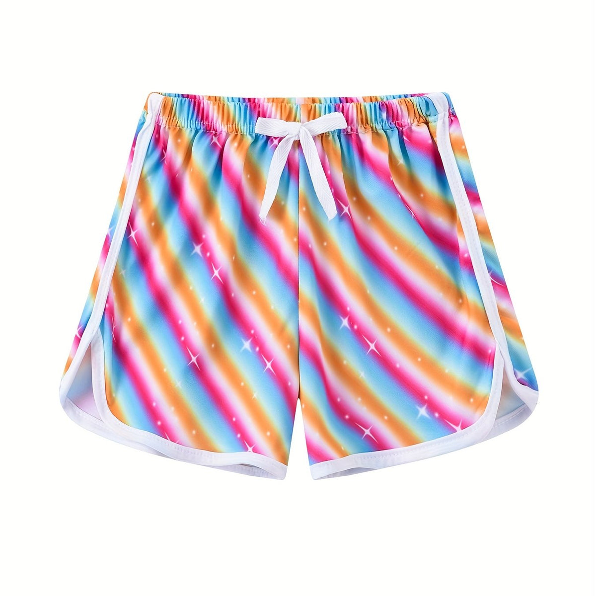 Girls Stars & Rainbow Print Drawstring Pants Casual Sport Shorts