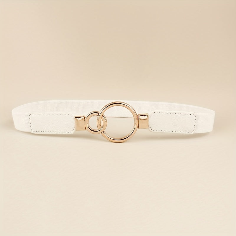 Double O Buckle Elastic Thin Belt Solid Waistband for Women