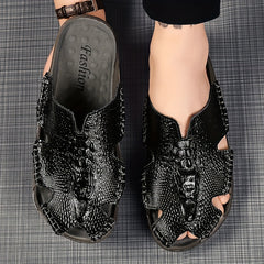 Men's Stitch Non Slip Slippers Closed Toe Rubber Sole Wear-resistant
