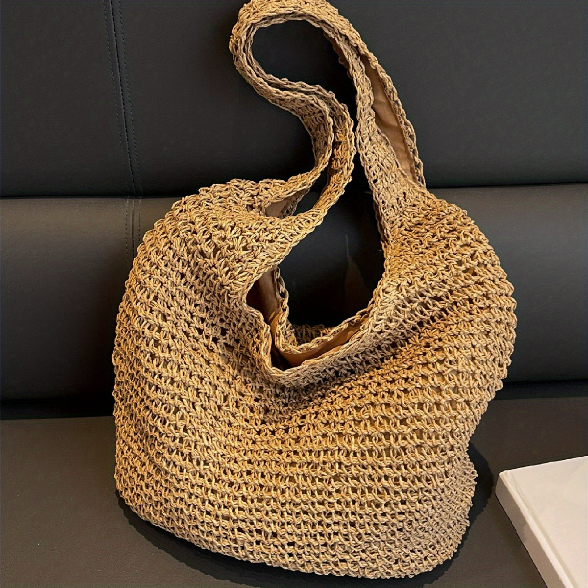 Straw Woven Beach Bag Large Capacity Shoulder Tote Boho Style Travel Holiday