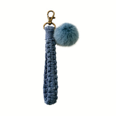Boho Keychain Fur Ball Wrist Lanyard for Keys Macrame Wristlet Keychain Girls