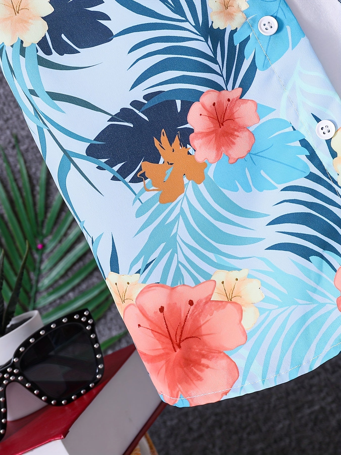 Boys' Hawaiian Shirt Short Sleeve Flower & Leaves Graphic Tee Kids Summer Top