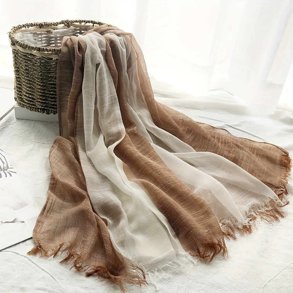 Vintage Block Scarf Thin Tassel Shawl Casual Windproof Head Wrap