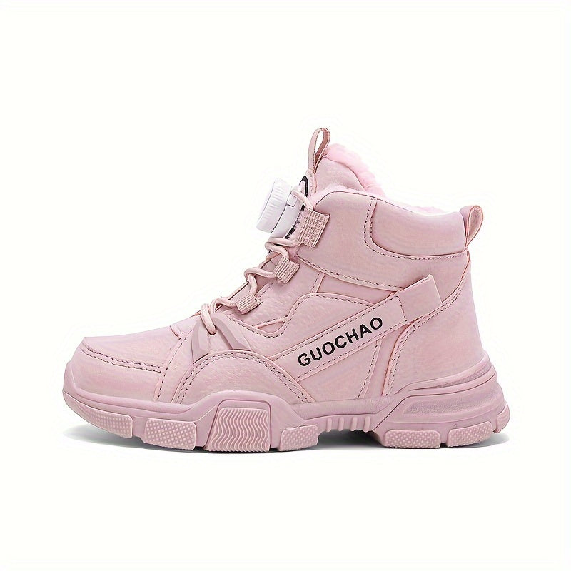 Boy's High Top Boots With Rotating Buckle Warm Plush Lining Winter