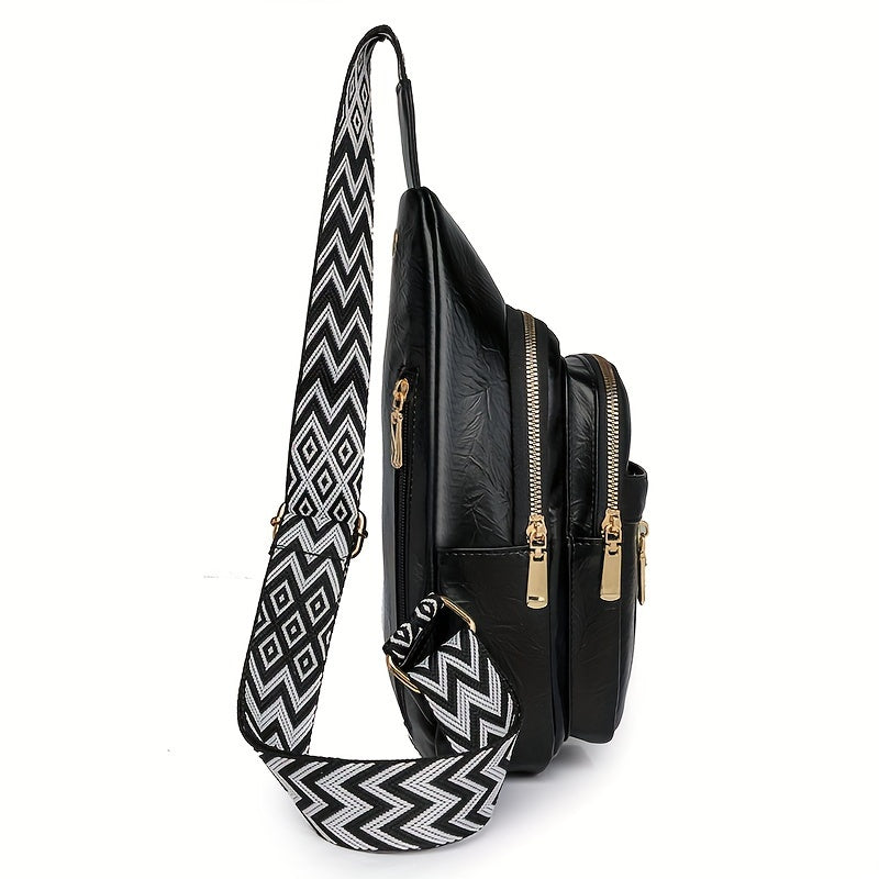 Stylish PU Shoulder Bag with Multiple Compartments - City Theme