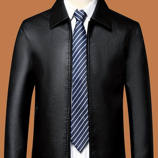 Men's Classic PU Zip Up Faux Leather Jacket for Spring Fall