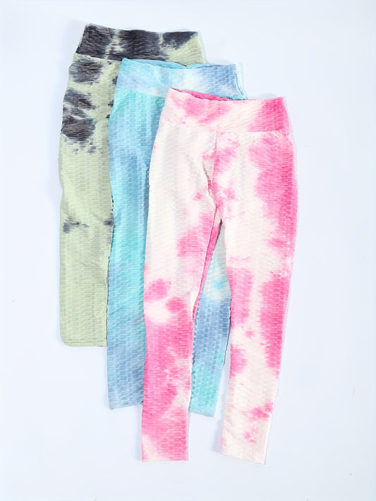 High Waist Tie Dye Honeycomb Yoga Leggings for Women
