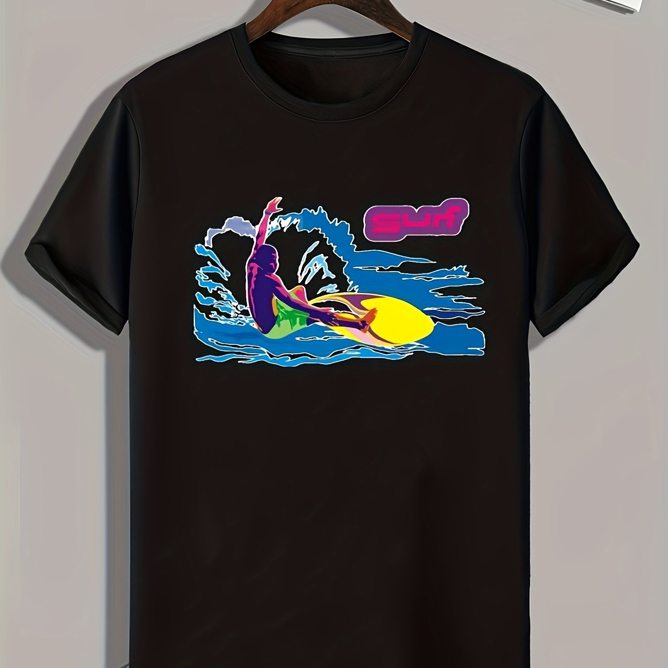 Surfing Pattern Print Men's Comfy Sports T-shirt Graphic Tee