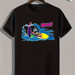Surfing Pattern Print Men's Comfy Sports T-shirt Graphic Tee