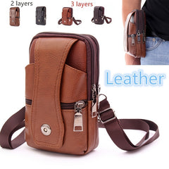 Men's PU Leather Fanny Pack Multifunctional Large Capacity Brown Shoulder Bag