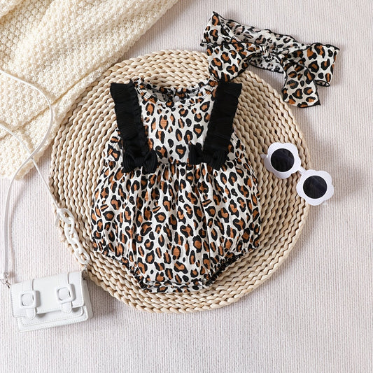 2pcs Newborn Leopard Print Romper & Headband Set
