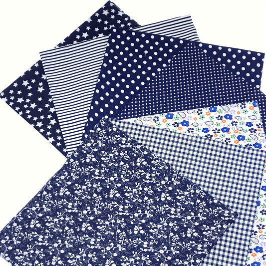 7pcs Navy Cotton Fabric Square Quilted Fabric Bundle Handcraft DIY Crafts
