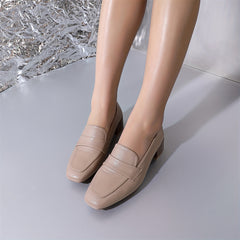 Women's Square Toe Chunky High Heels Solid Slip On Stacked Heels Pumps