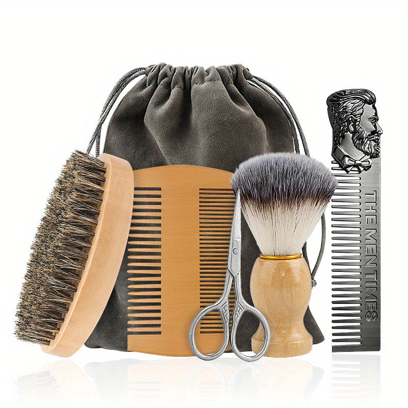 Beard Brush Comb Set Portable Double Sided Styling Hair Comb + Travel Pouch