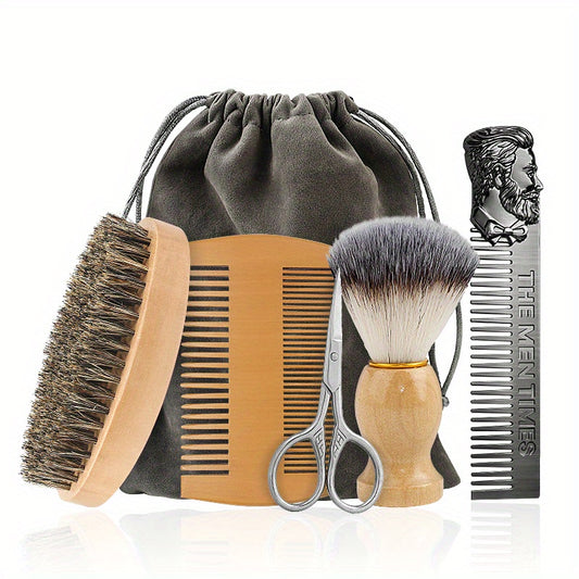 Beard Brush Comb Set Portable Double Sided Styling Hair Comb + Travel Pouch