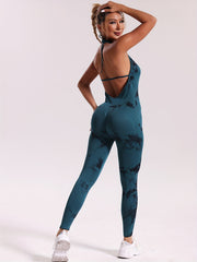 Sexy Tie Dye Halter Neck Sports Jumpsuits