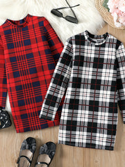 Kid Girls' Plaid Stand Collar Dress For Party Going Out