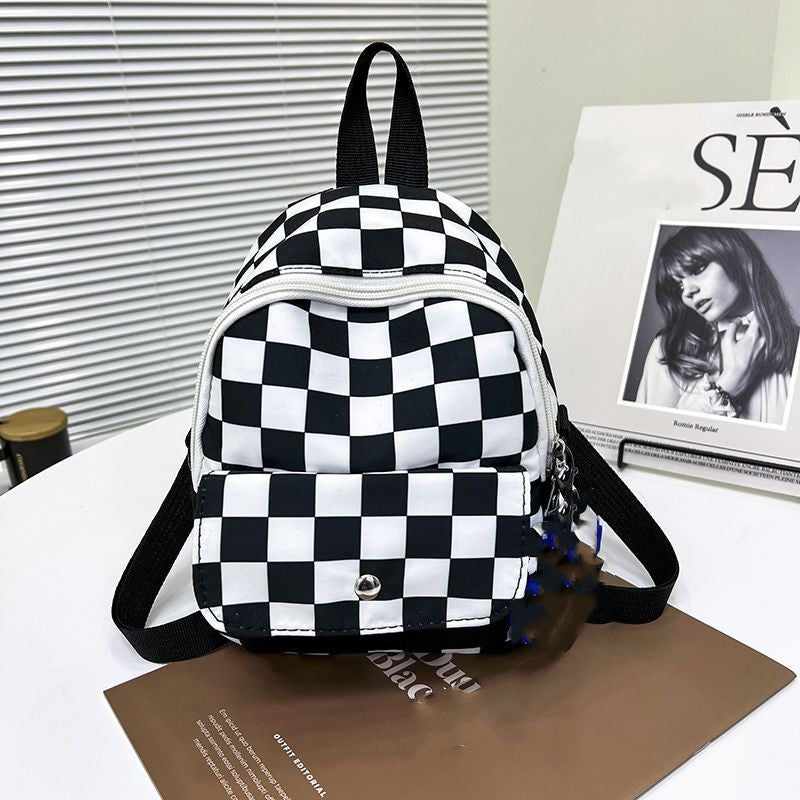 Plaid Backpack Zipper Stylish Knapsack Durable Canvas School Bag
