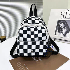 Plaid Backpack Zipper Stylish Knapsack Durable Canvas School Bag