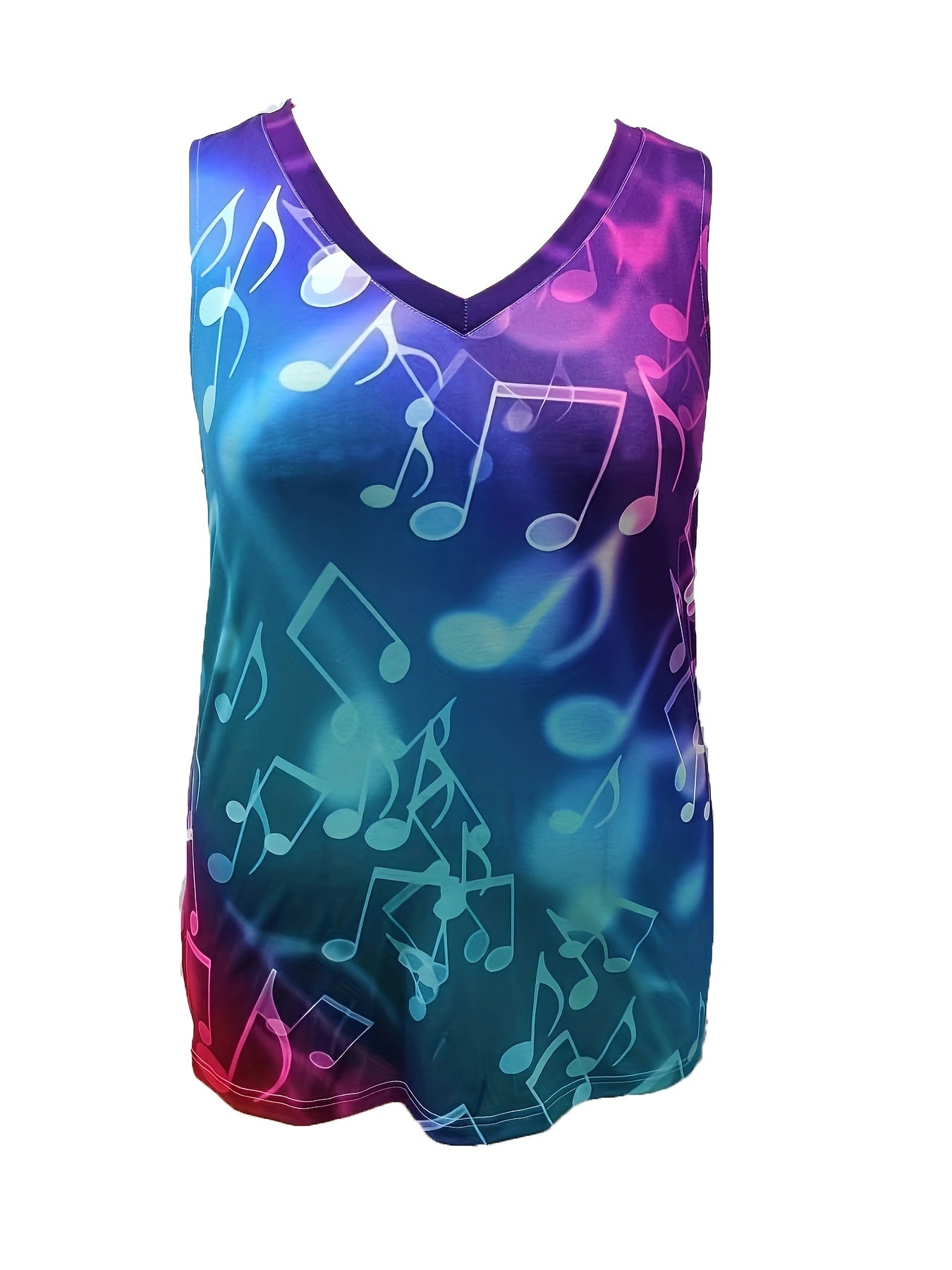  Music Note Print V Neck Tank Top
