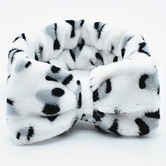 Leopard Bow Decor Headband Coral Velvet Bath Headband