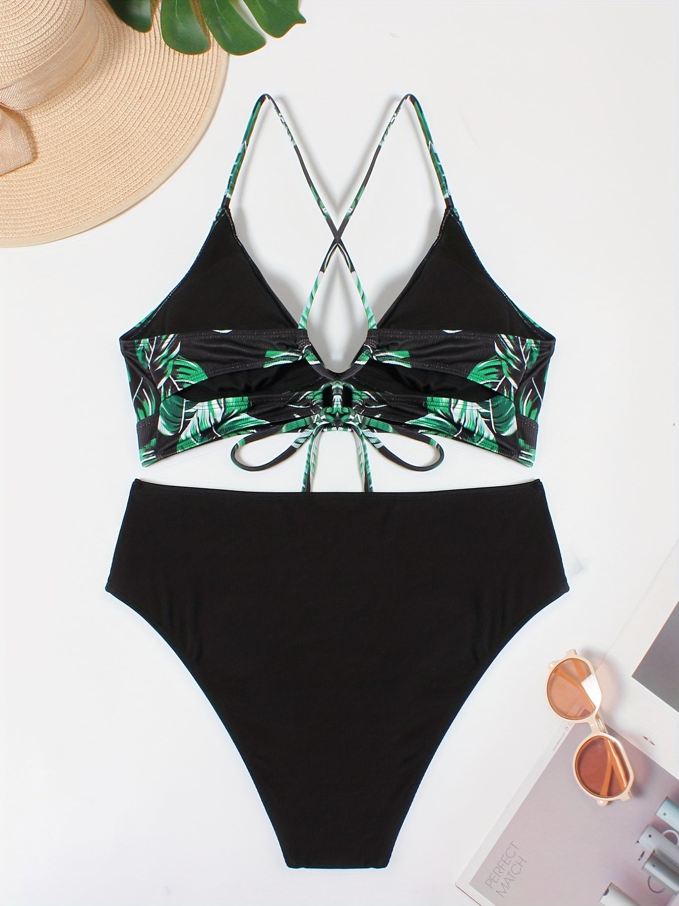  Tropical Colorblock Bikini Set High Waist Boho Swimsuit Set