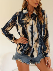  Casual Blouse Women's Plus Fluid Print Button Up Long Sleeve Blouse