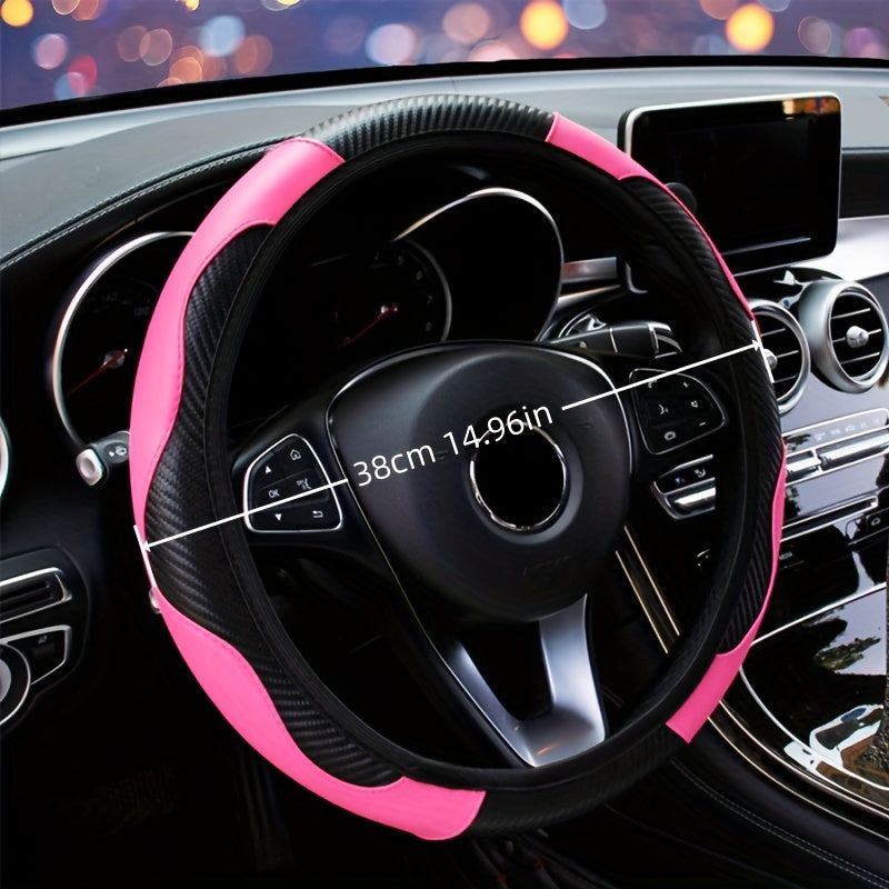 Elastic Carbon Fiber Leather Steering Wheel Cover Various Colors