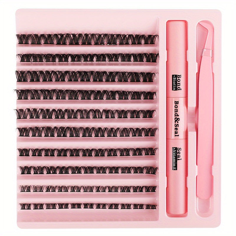 DIY Eyelash Extensions Kit Clusters Lashes with Tweezers & Adhesive