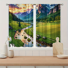 2pcs River Mountain Meadow View Curtain Window Curtain
