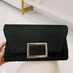 Glitter Evening Bag Metal Decor Flap Clutch Lightweight Party Shoulder Bag