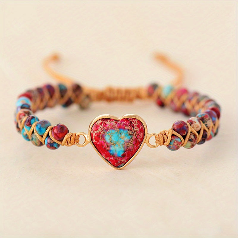 Red Imperial Stone Bracelet Peach Heart Love Hand String Braided Bracelet