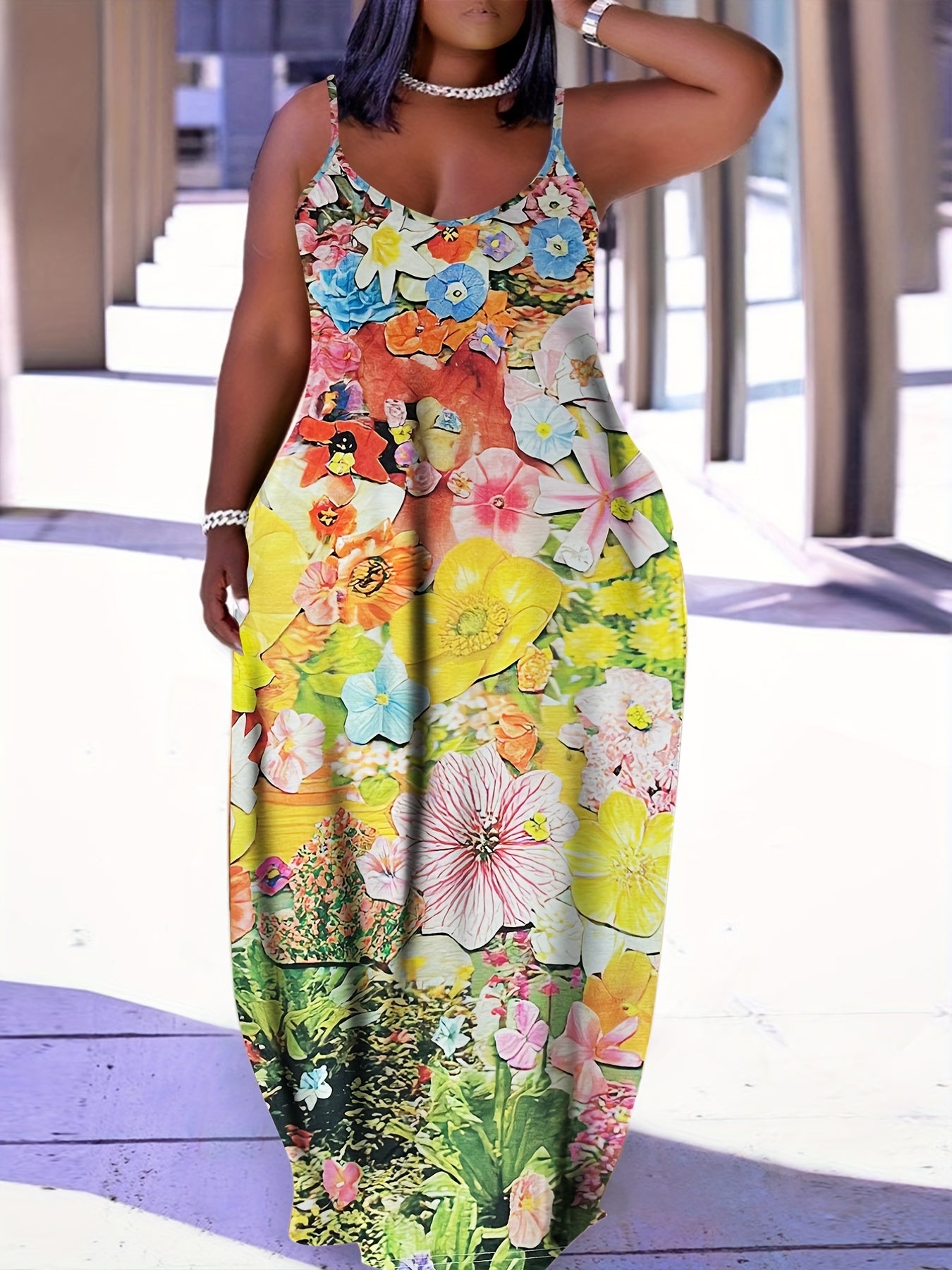  Floral Print Maxi Dress with Pockets