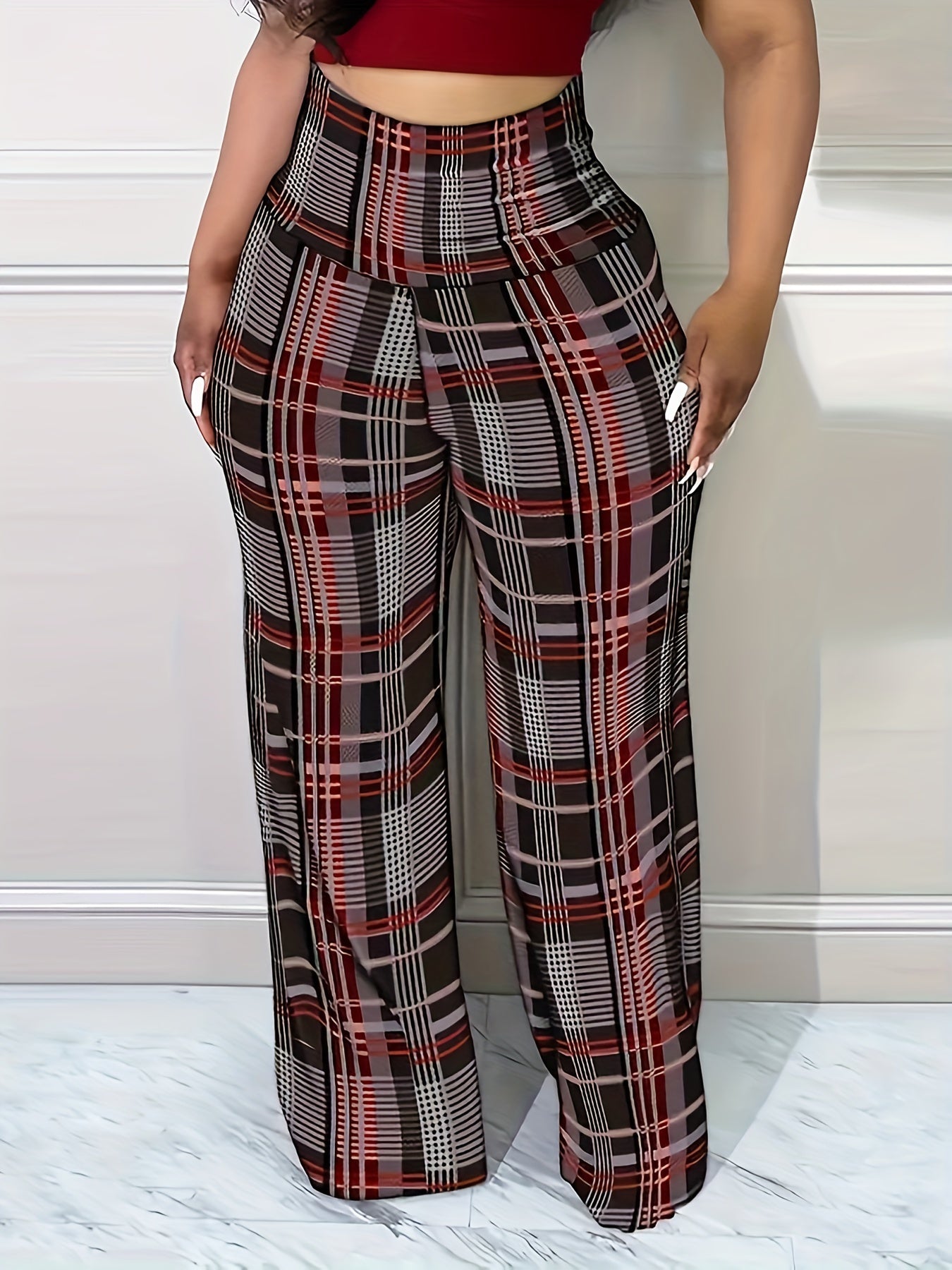 Women's Plus Plaid High Rise Tummy Control Pants