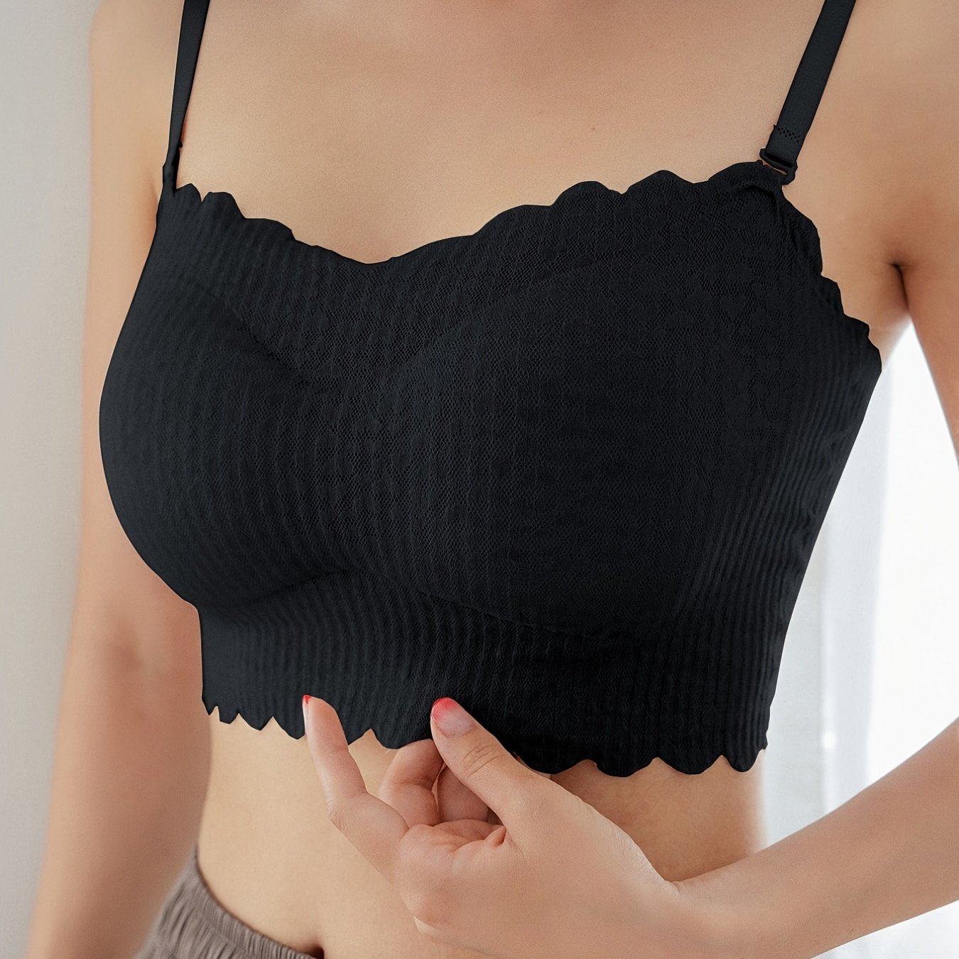 Scallop Trim Cami Crop Top Casual Slim Tank Top