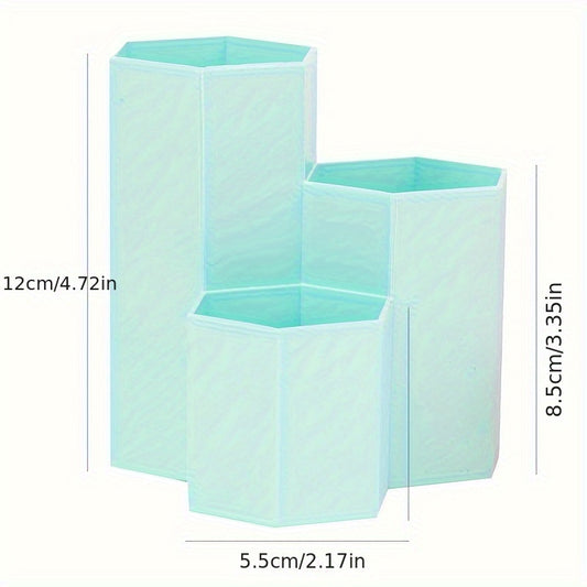 Functional Hexagonal Desktop Organizer with Three Compartments