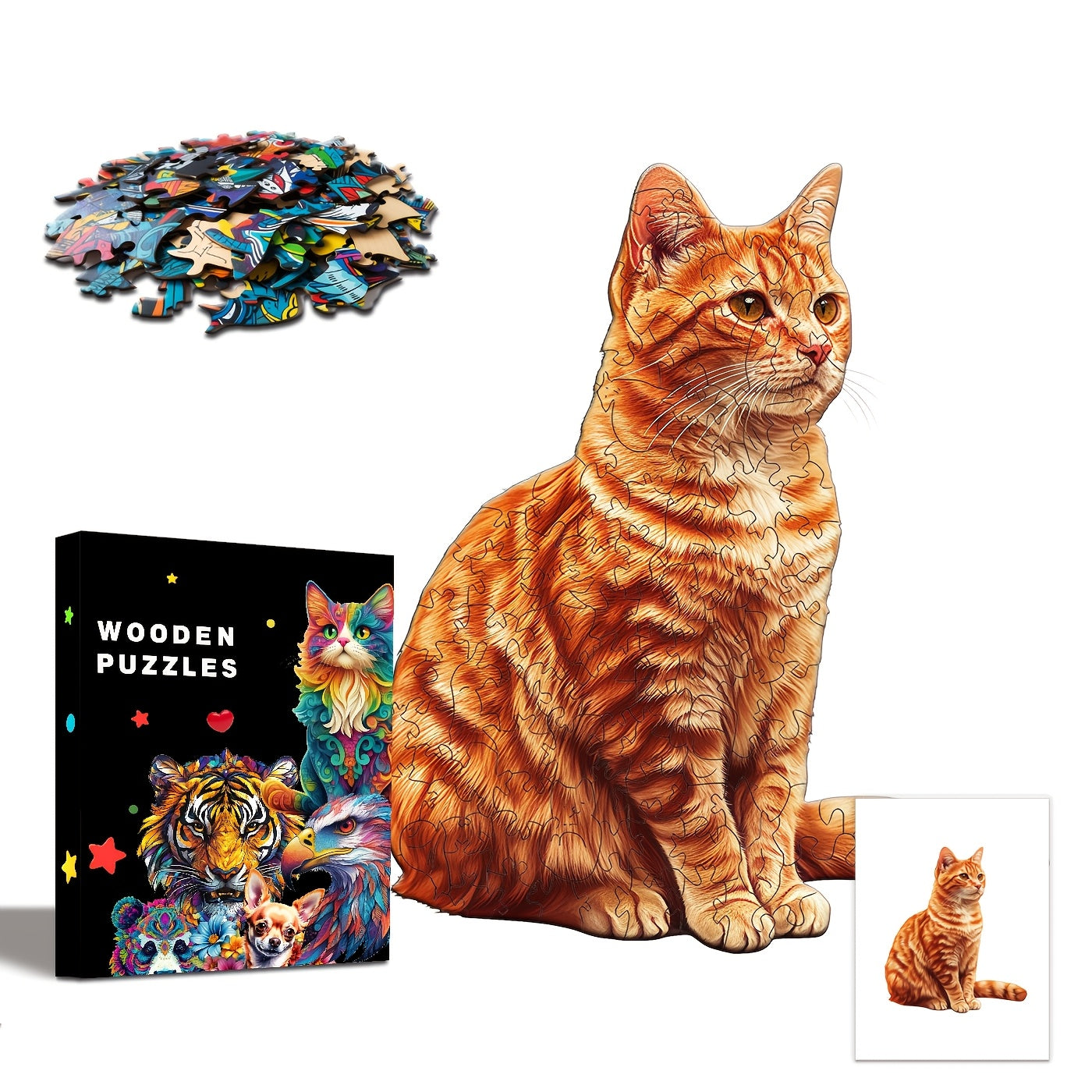 Wooden Cat Puzzle Irregular Animal Jigsaw Brain Teaser Artistic Decor
