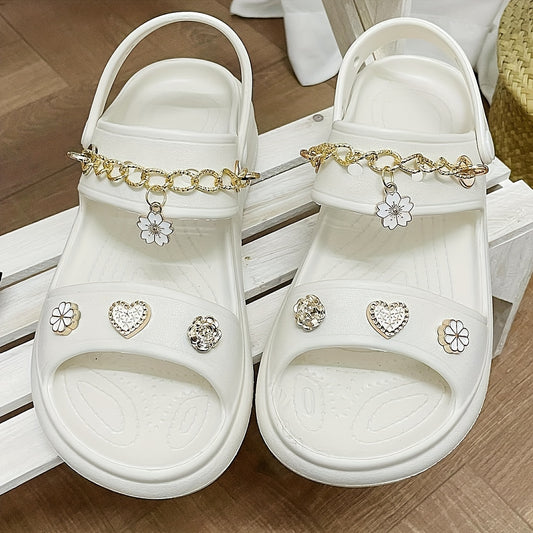 Women's Double Strap Charms Clogs Open Toe Wedge Slide Sandals