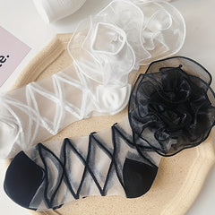 Cross Pattern Mesh Socks Ruffle Sheer Stockings