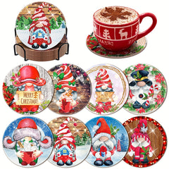 8pcs Christmas Candy Gnome Diamond Painting Coasters Kits