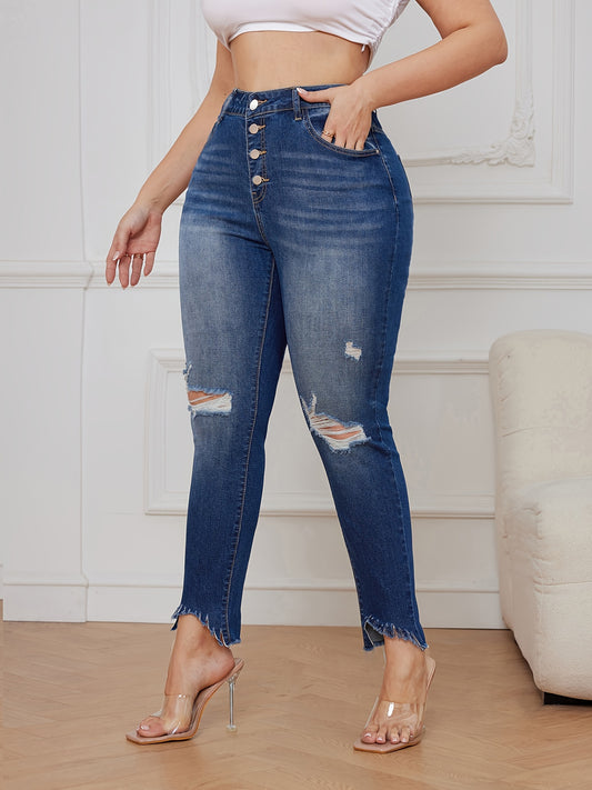  Ripped Button Fly High Rise Jeans